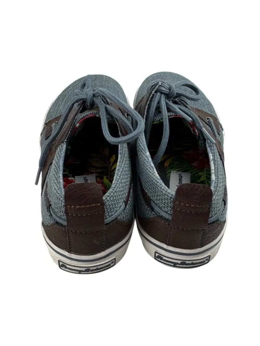 *Tommy Bahama Stripes Lace Up Boat Shoes Mens Size 8 Blue Fabric Comfort Loafer